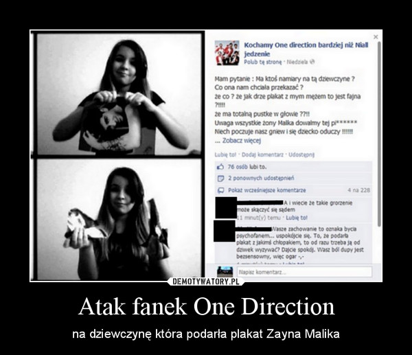 Atak fanek One Direction – na dziewczynę która podarła plakat Zayna Malika 
