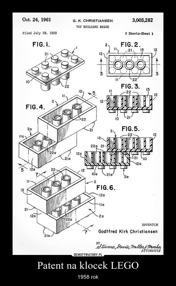 Patent na klocek LEGO – 1958 rok 