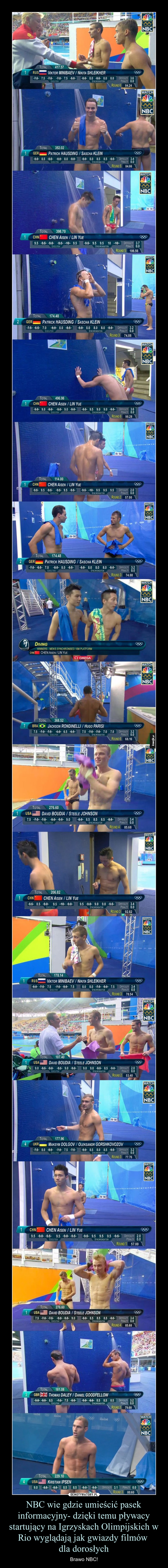 NBC wie gdzie umieścić pasek informacyjny- dzięki temu pływacy startujący na Igrzyskach Olimpijskich w Rio wyglądają jak gwiazdy filmów dla dorosłych – Brawo NBC! 