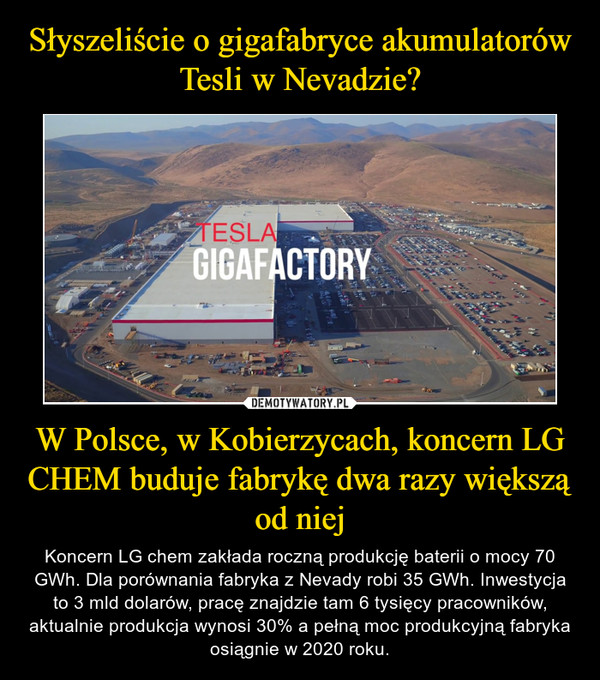 Słyszeliście o gigafabryce akumulatorów Tesli w Nevadzie? W Polsce, w Kobierzycach, koncern LG CHEM buduje fabrykę dwa razy większą od niej