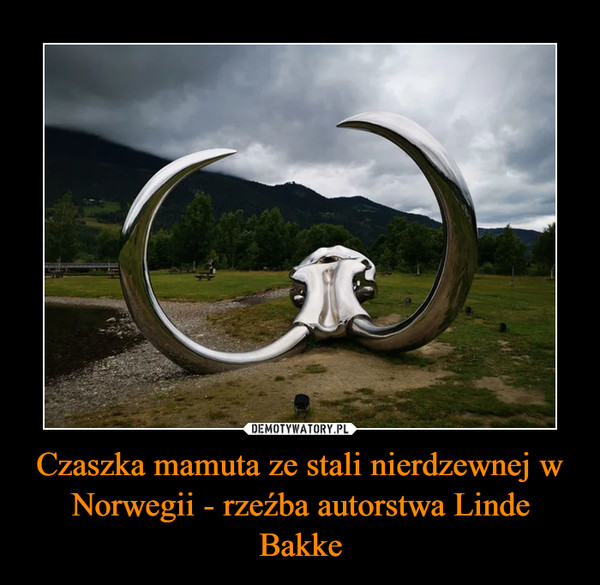 Czaszka mamuta ze stali nierdzewnej w Norwegii - rzeźba autorstwa Linde Bakke –  