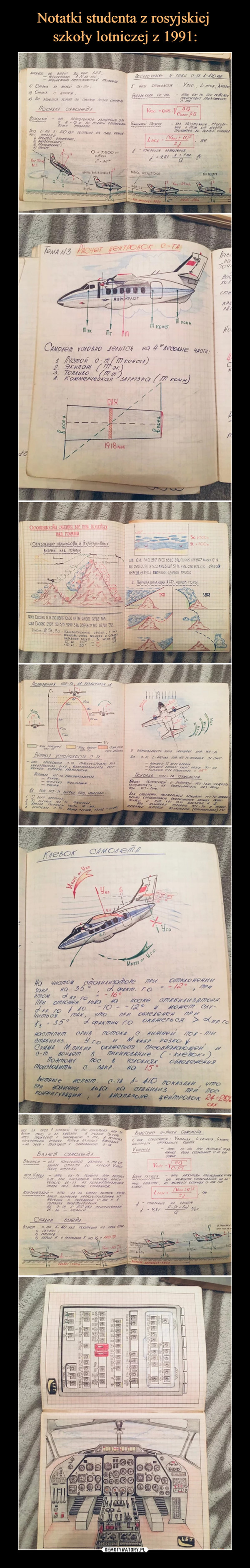 Notatki studenta z rosyjskiej 
szkoły lotniczej z 1991: