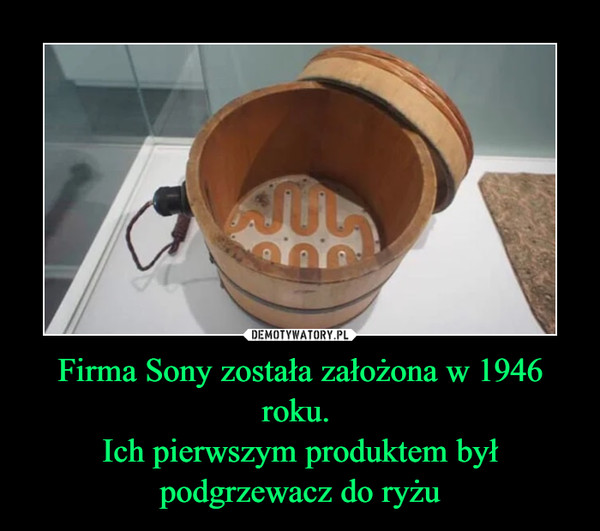Firma Sony została założona w 1946 roku. 
Ich pierwszym produktem był podgrzewacz do ryżu