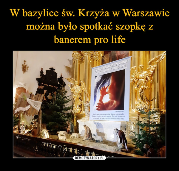 W bazylice św. Krzyża w Warszawie można było spotkać szopkę z banerem pro life