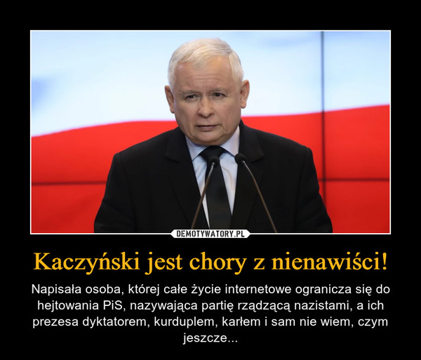 Kaczyński jest chory z nienawiści! – Napisała osoba, której całe życie internetowe ogranicza się do hejtowania PiS, nazywająca partię rządzącą nazistami, a ich prezesa dyktatorem, kurduplem, karłem i sam nie wiem, czym jeszcze... 