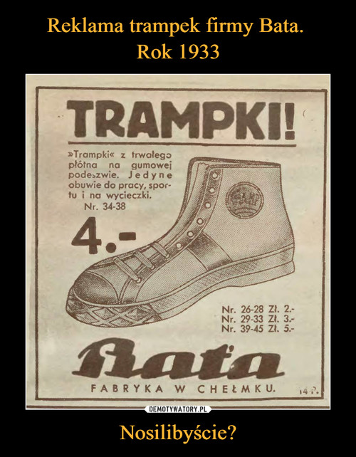 Reklama trampek firmy Bata. 
Rok 1933 Nosilibyście?