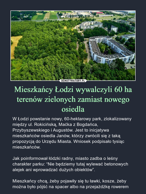 Mieszkańcy Łodzi wywalczyli 60 ha terenów zielonych zamiast nowego osiedla