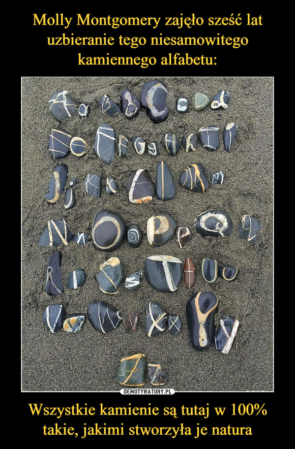 Molly Montgomery zajęło sześć lat uzbieranie tego niesamowitego kamiennego alfabetu: Wszystkie kamienie są tutaj w 100% takie, jakimi stworzyła je natura