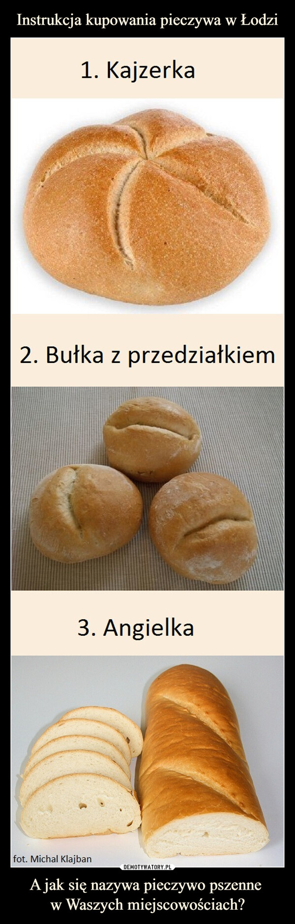 Instrukcja kupowania pieczywa w Łodzi A jak się nazywa pieczywo pszenne 
w Waszych miejscowościach?