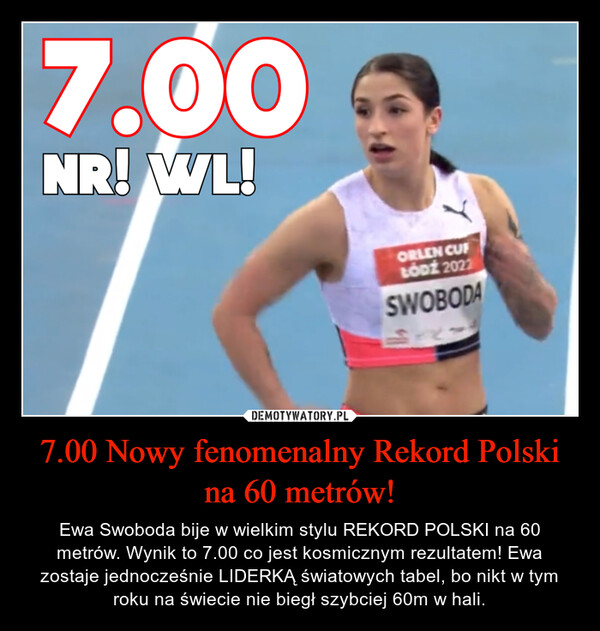7.00 Nowy fenomenalny Rekord Polski na 60 metrów!