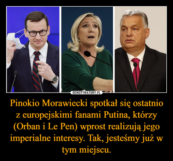 Pinokio Morawiecki spotkał się ostatnio z europejskimi fanami Putina, którzy (Orban i Le Pen) wprost realizują jego imperialne interesy. Tak, jesteśmy już w tym miejscu. –  