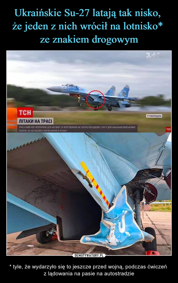 Ukraińskie Su-27 latają tak nisko, 
że jeden z nich wrócił na lotnisko* 
ze znakiem drogowym
