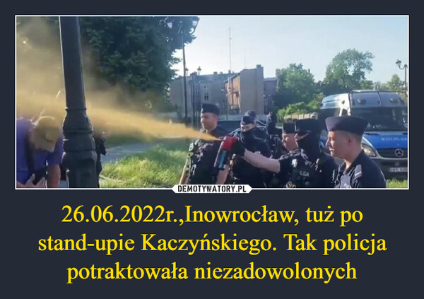 26.06.2022r.,Inowrocław, tuż po stand-upie Kaczyńskiego. Tak policja potraktowała niezadowolonych –  
