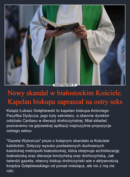 Nowy skandal w białostockim Kościele. Kapelan biskupa zapraszał na ostry seks