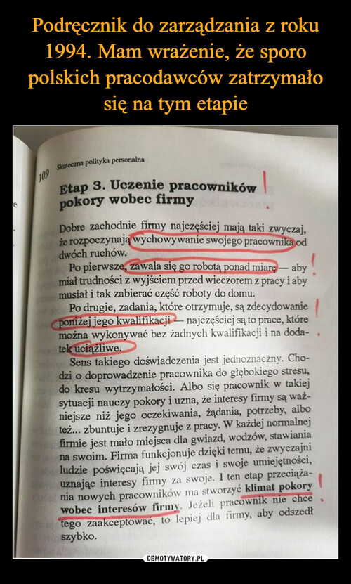 Podręcznik do zarządzania z roku 1994. Mam wrażenie, że sporo polskich pracodawców zatrzymało się na tym etapie