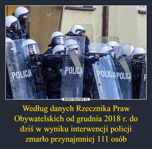 Według danych Rzecznika Praw Obywatelskich od grudnia 2018 r. do dziś w wyniku interwencji policjizmarło przynajmniej 111 osób –  POLICJAPOLICJAPOLICJA POLICIA