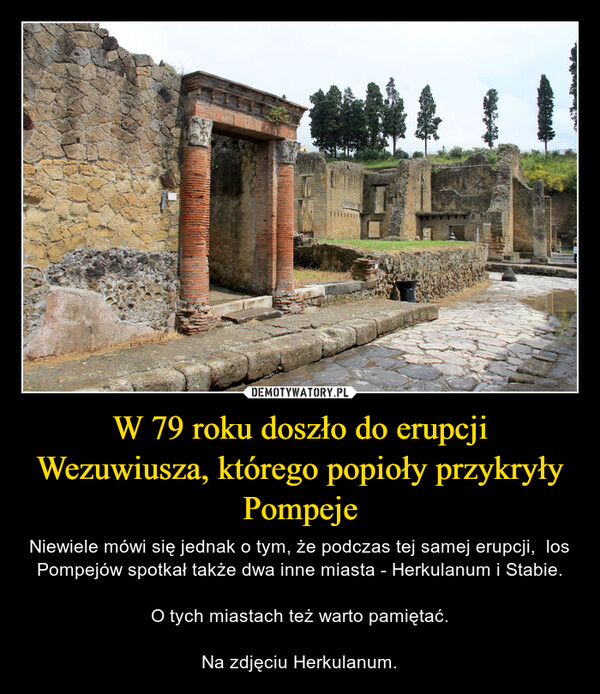W 79 roku doszło do erupcji Wezuwiusza, którego popioły przykryły Pompeje