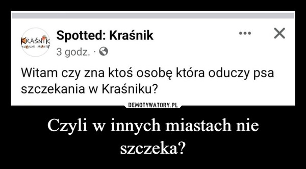 Czyli w innych miastach nie szczeka? –  KRASNIK Spotted: KraśnikZJAZNE MIAST 3 godz.XWitam czy zna ktoś osobę która oduczy psaszczekania w Kraśniku?